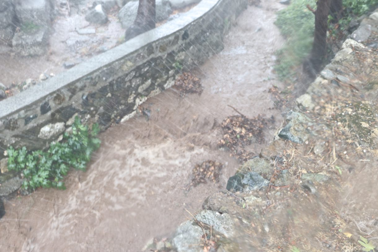 Storm water rushing through the stone-lined Central Ravine.